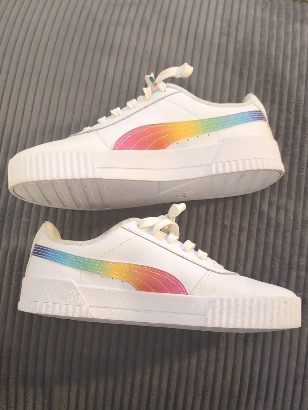 Puma Kids White Sneakers with Rainbow Stripe